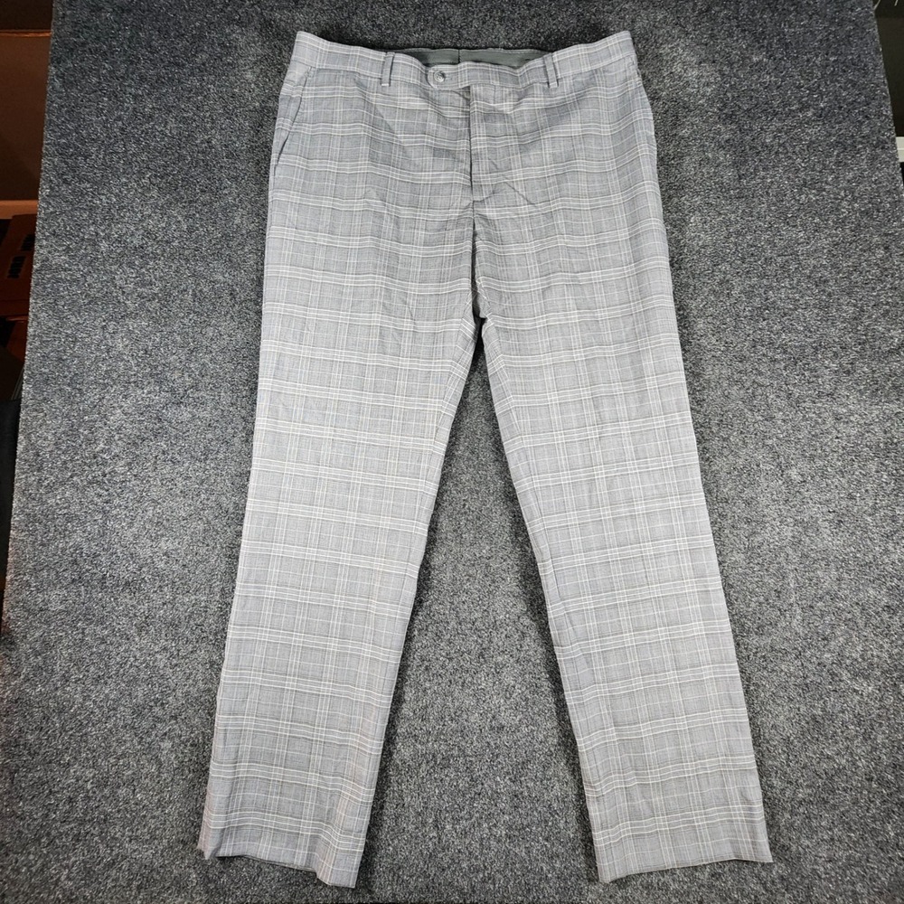 NWOT Joseph Abboud Dress Pants Mens 38x32 Grey Glen Plaid Performance Wool Blend